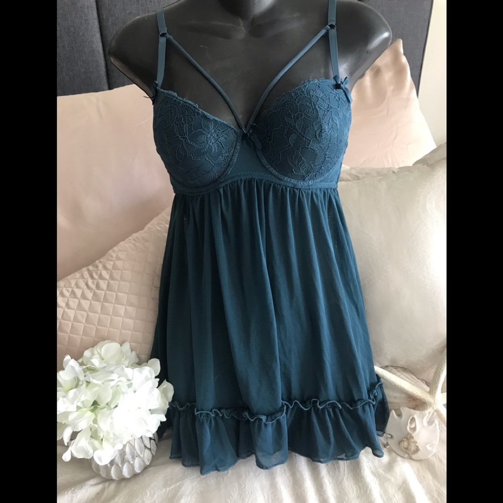 Sexy Criss-Cross Front Strap Chemise in Teal Green